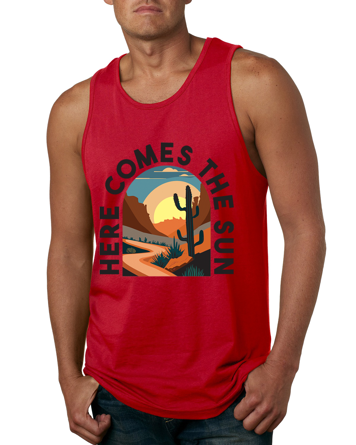 Here Comes The Sun Desert Road Nature Men Tank Top - Picture 4 of 5