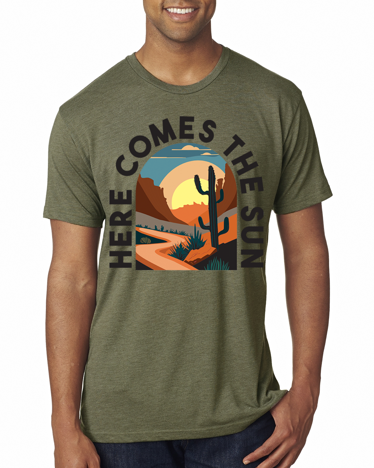 T-Shirt Here Comes The Sun Desert Road Nature Herren Premium Tri Mischung - Bild 3 von 3