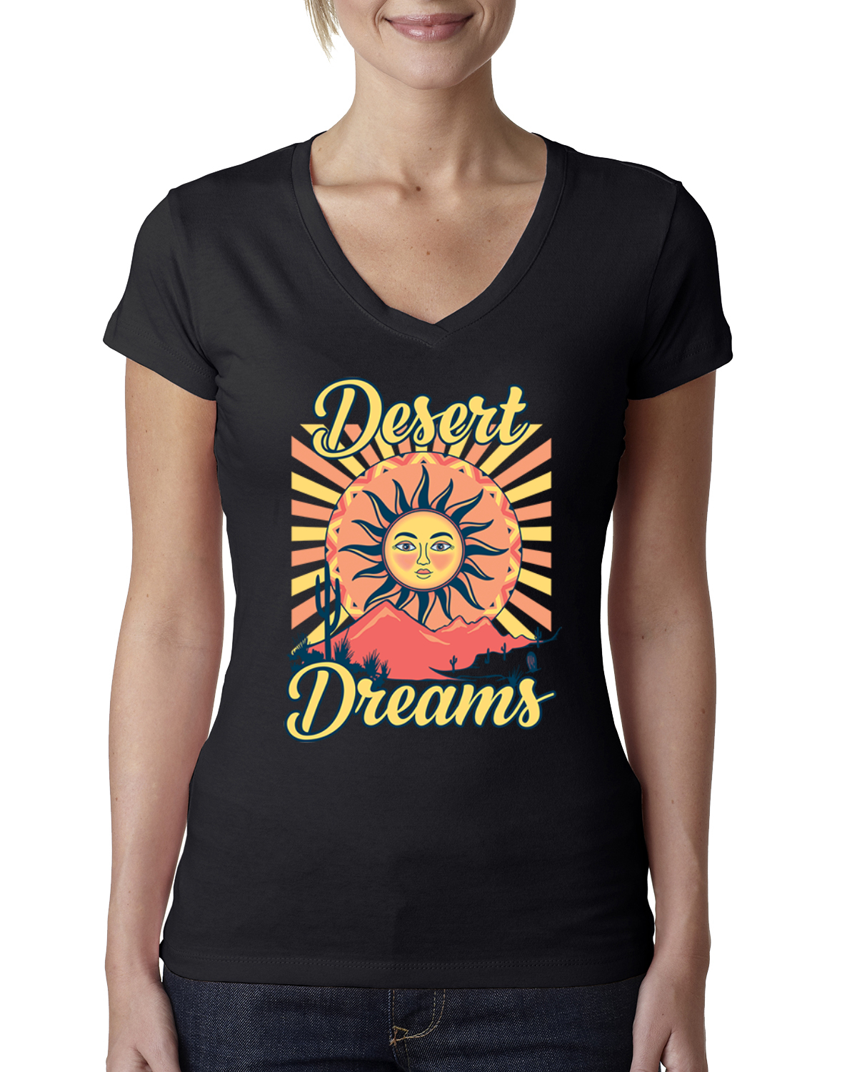 Camiseta cuello en V Desert Dreams Sunset Nature calce junior - Imagen 3 de 5