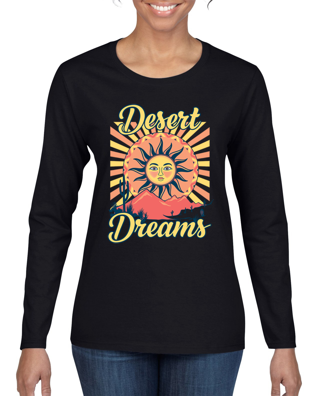 Desert Dreams Sunset Nature Women Graphic Long Sleeve T-Shirt - Picture 3 of 8