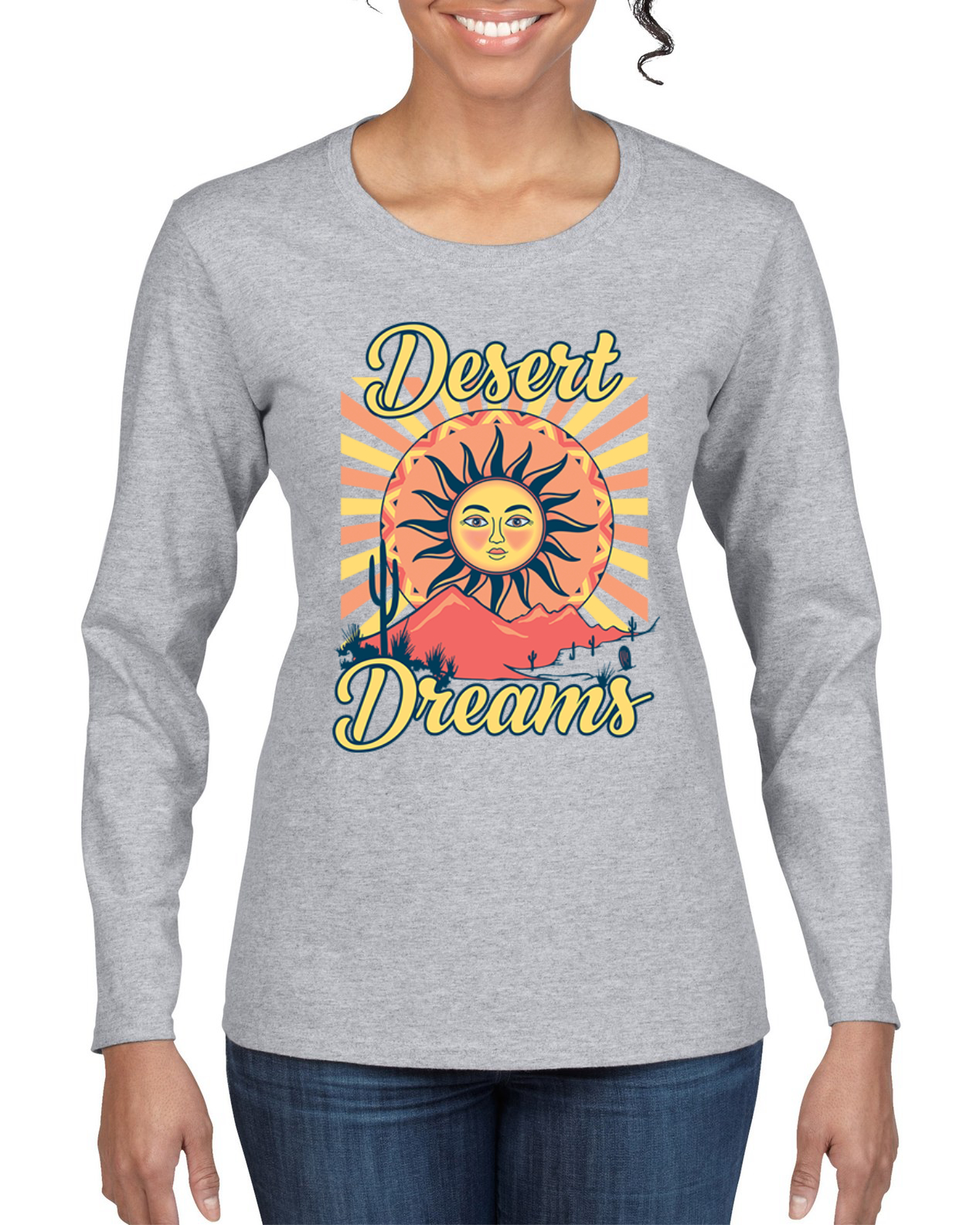 Desert Dreams Sunset Nature Women Graphic Long Sleeve T-Shirt - Picture 4 of 8