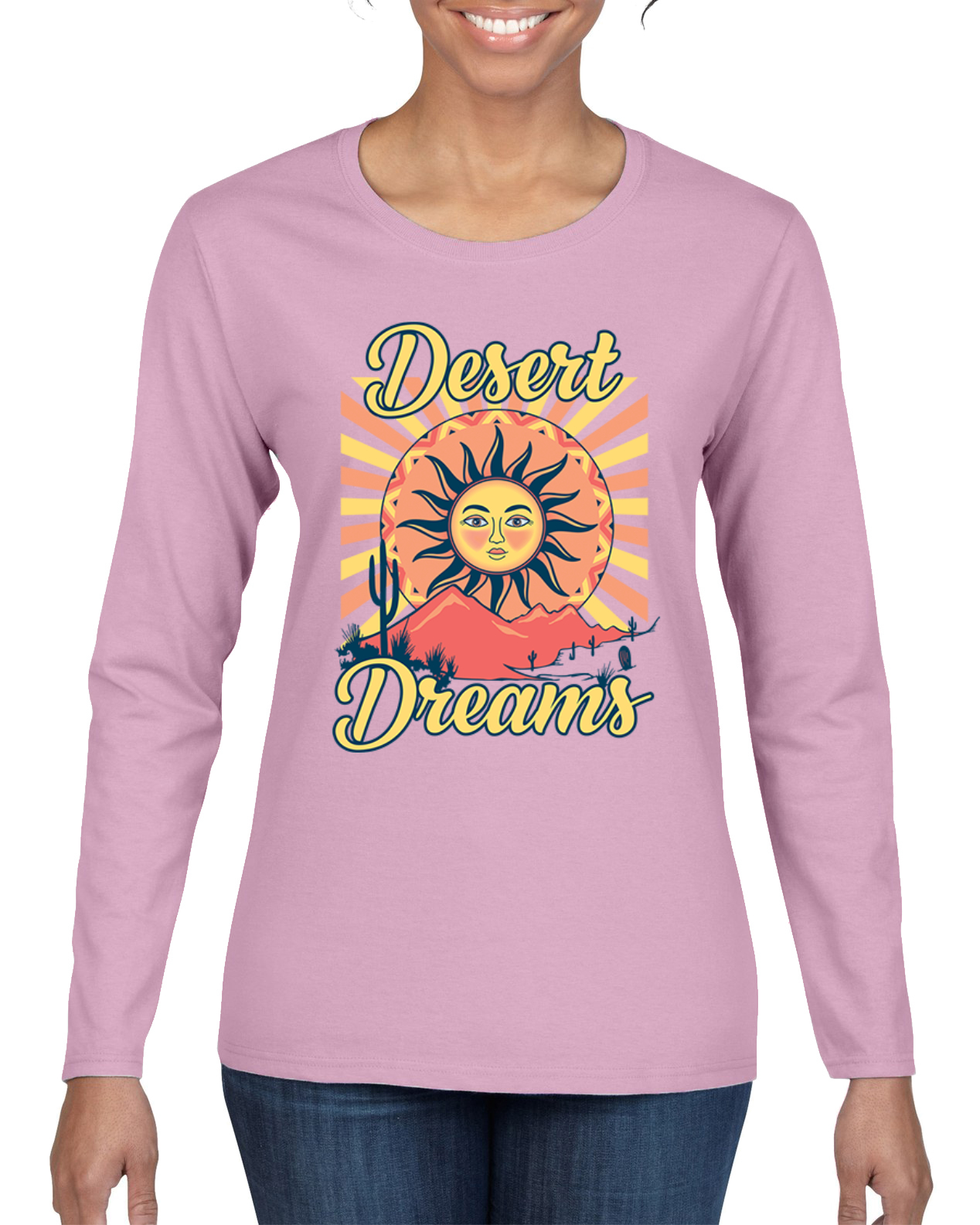 Desert Dreams Sunset Nature Women Graphic Long Sleeve T-Shirt - Picture 5 of 8