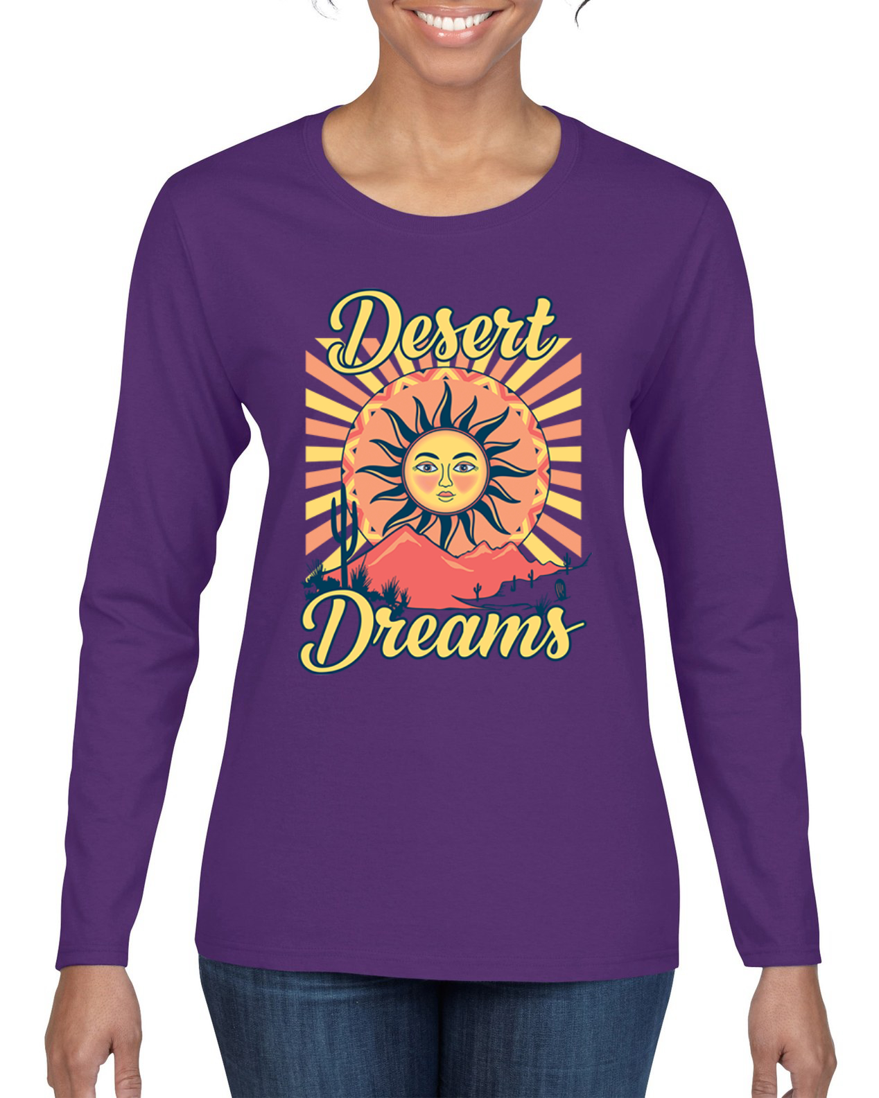 Desert Dreams Sunset Nature Women Graphic Long Sleeve T-Shirt - Picture 6 of 8