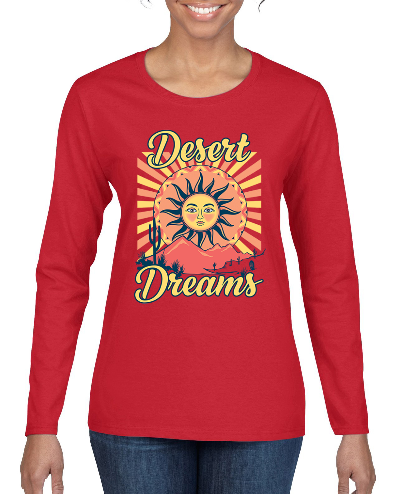Desert Dreams Sunset Nature Women Graphic Long Sleeve T-Shirt - Picture 7 of 8