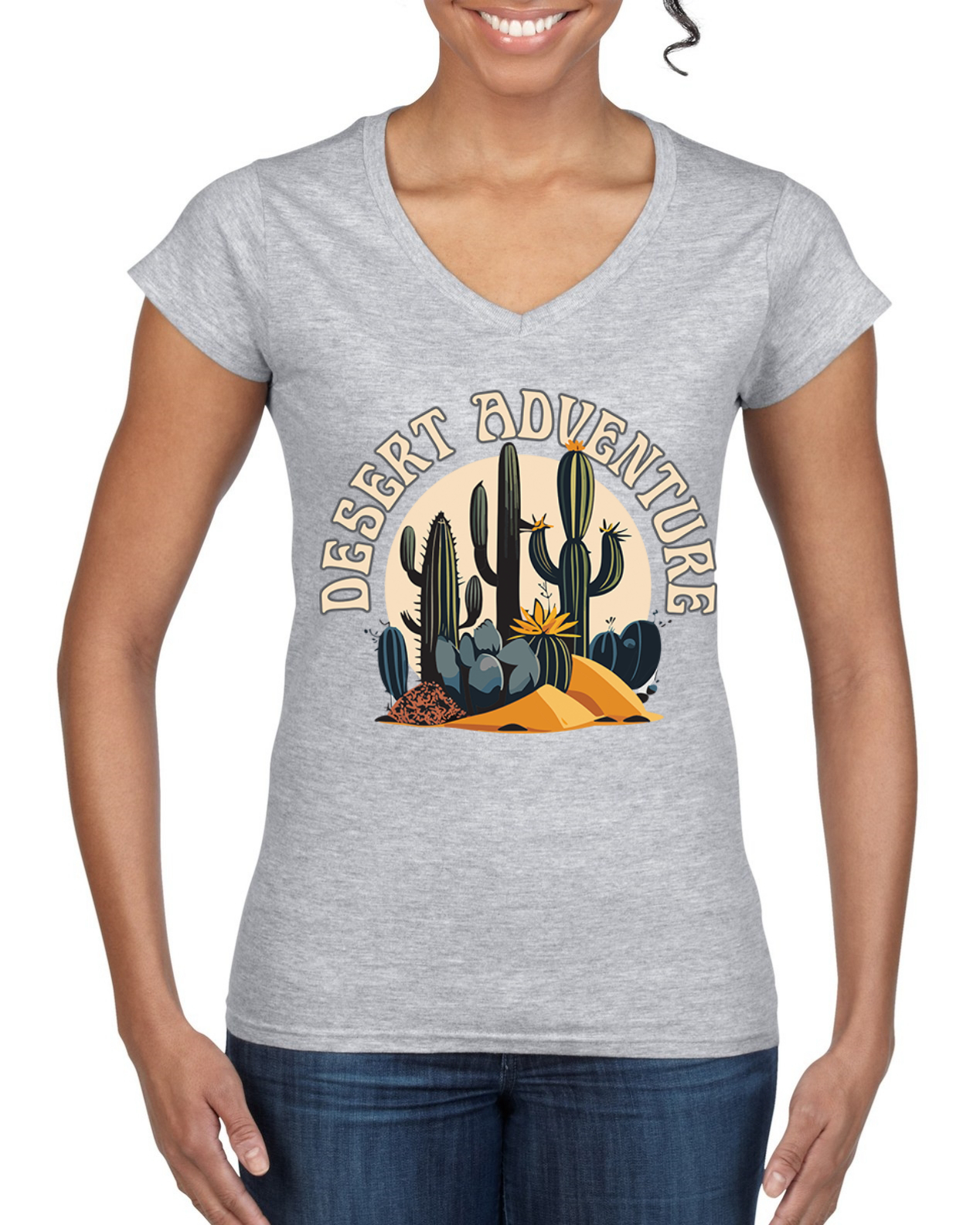 Camiseta estándar cuello en V para mujer Desert Adventure Cactus Nature - Imagen 3 de 4