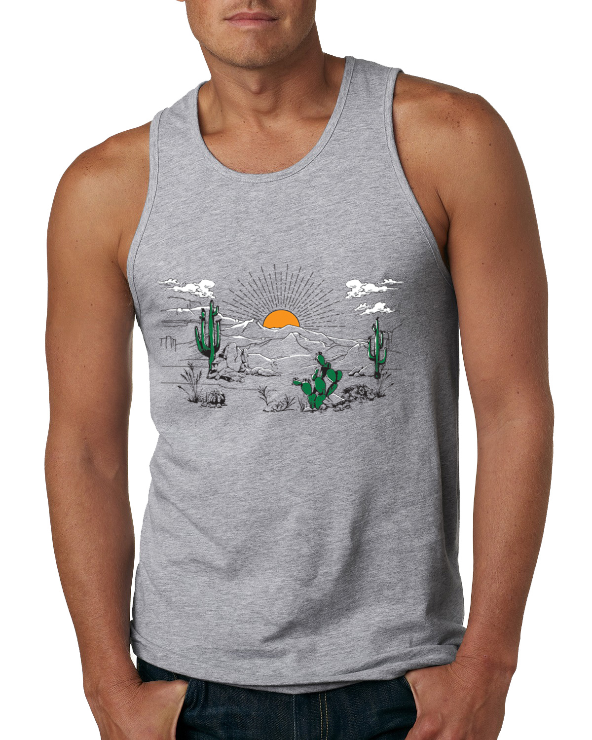 Camiseta sin mangas Cactus Desert Sunset Nature para hombre - Imagen 3 de 4