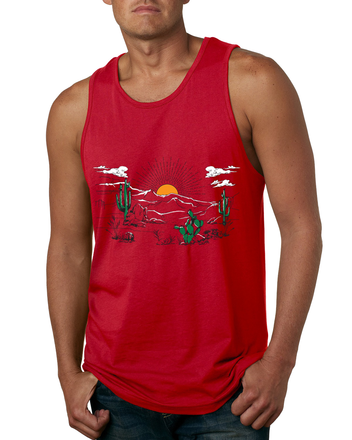 Camiseta sin mangas Cactus Desert Sunset Nature para hombre - Imagen 4 de 4