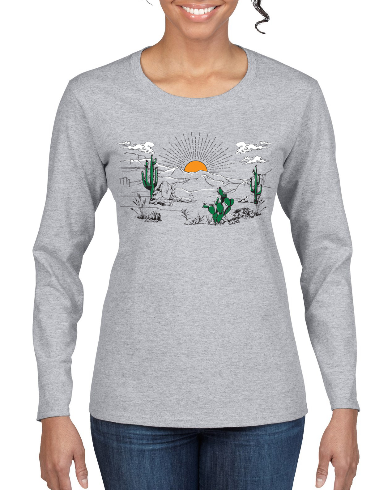 Camiseta Cactus Desert Sunset Naturaleza Mujeres Gráfica Mangas Largas - Imagen 3 de 7