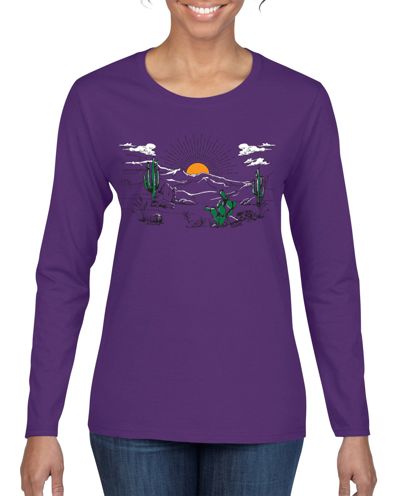 Camiseta Cactus Desert Sunset Naturaleza Mujeres Gráfica Mangas Largas - Imagen 5 de 7