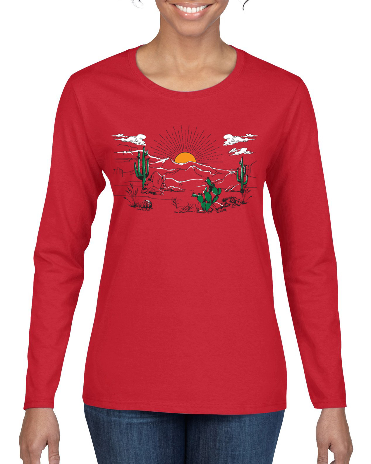 Camiseta Cactus Desert Sunset Naturaleza Mujeres Gráfica Mangas Largas - Imagen 6 de 7