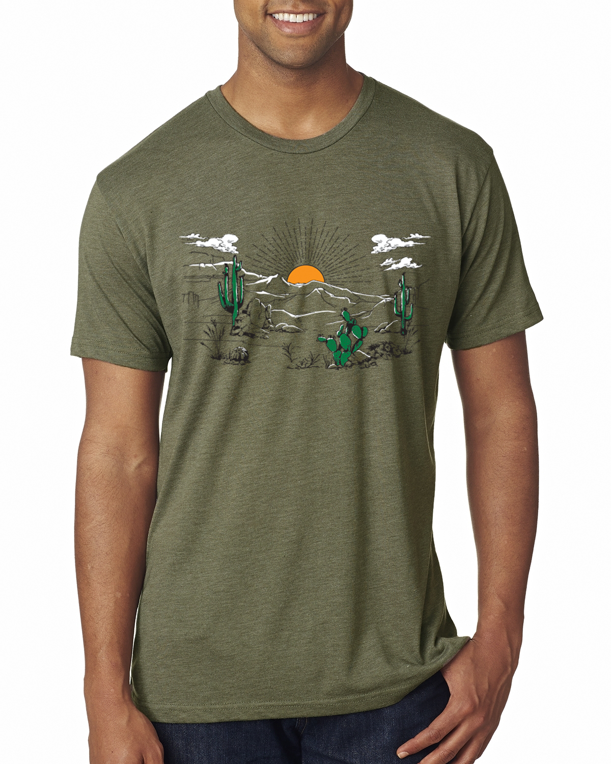 Camiseta Cactus Desert Sunset Nature Hombre Premium Tri Blend - Imagen 3 de 3