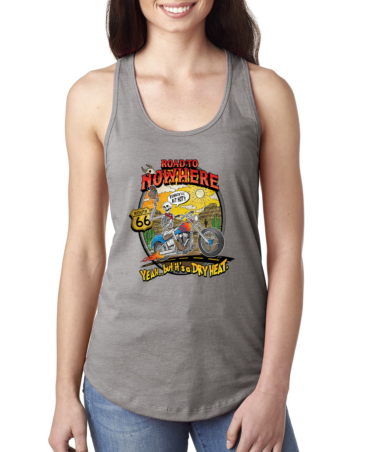 Road To Nowhere Runnin' A Lil Hot Vintage Ladies Racerback Tank Top - Picture 4 of 6