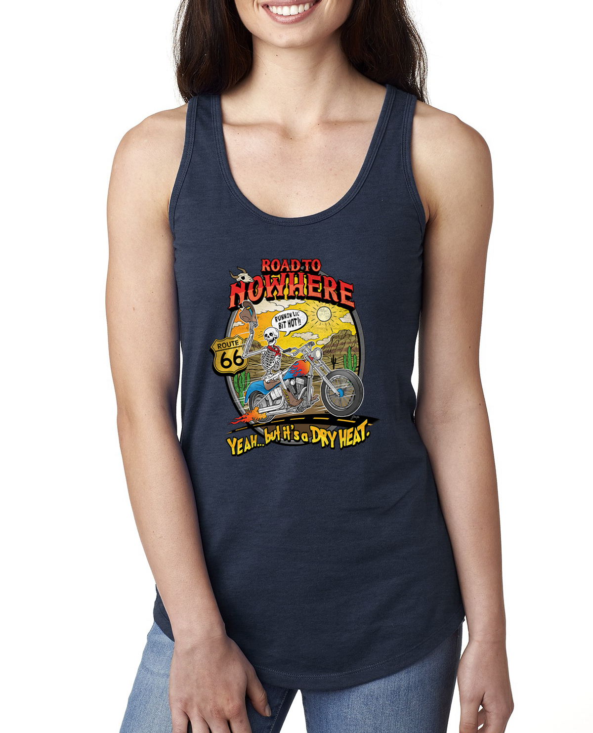 Road To Nowhere Runnin' A Lil Hot Vintage Ladies Racerback Tank Top - Picture 5 of 6