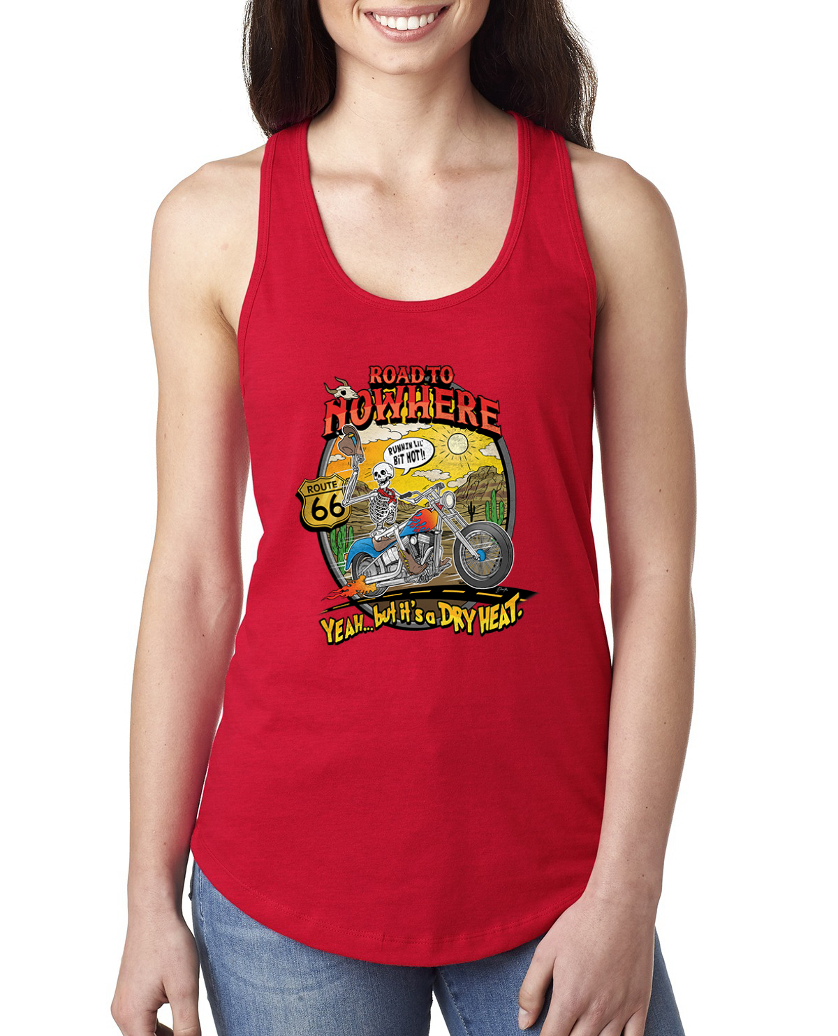 Road To Nowhere Runnin' A Lil Hot Vintage Ladies Racerback Tank Top - Picture 6 of 6