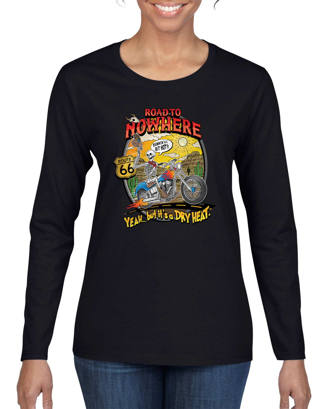 Road To Nowhere Runnin' A Lil Hot Vintage Women Graphic Long Sleeve T-Shirt - Picture 1 of 9
