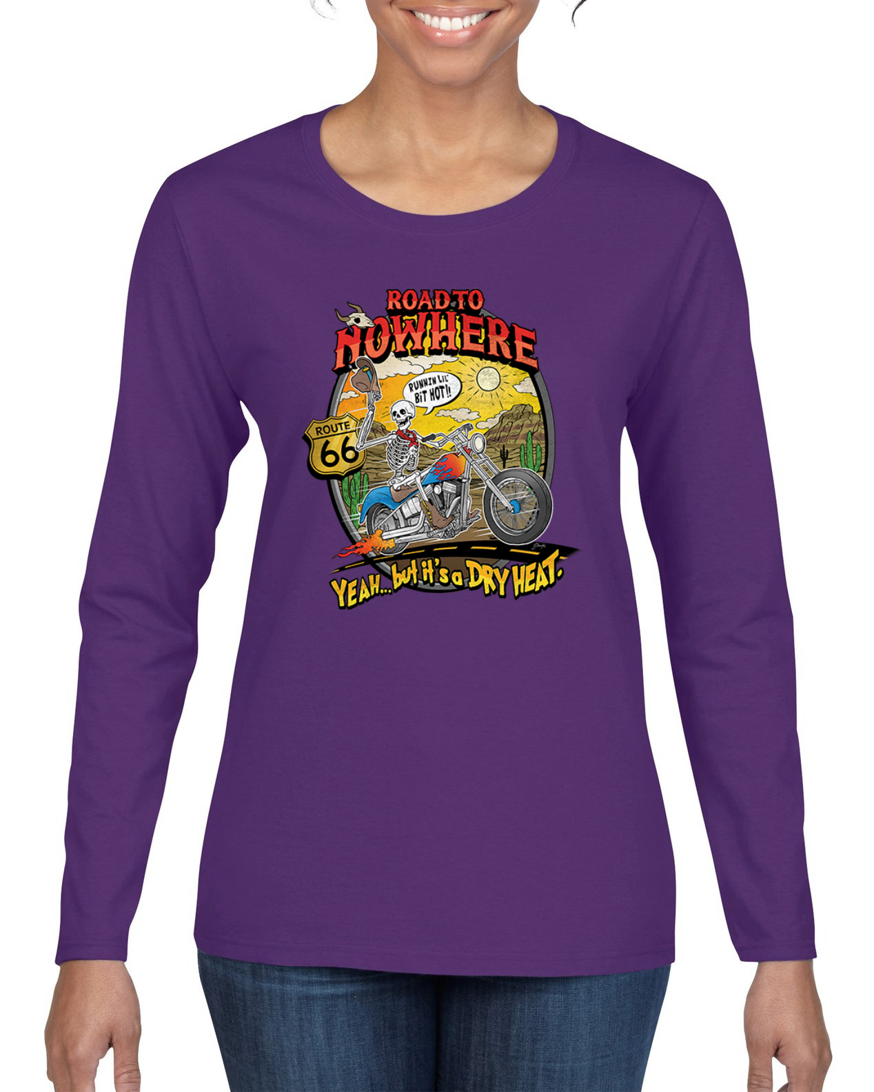 Road To Nowhere Runnin' A Lil Hot Vintage Women Graphic Long Sleeve T-Shirt - Picture 7 of 9