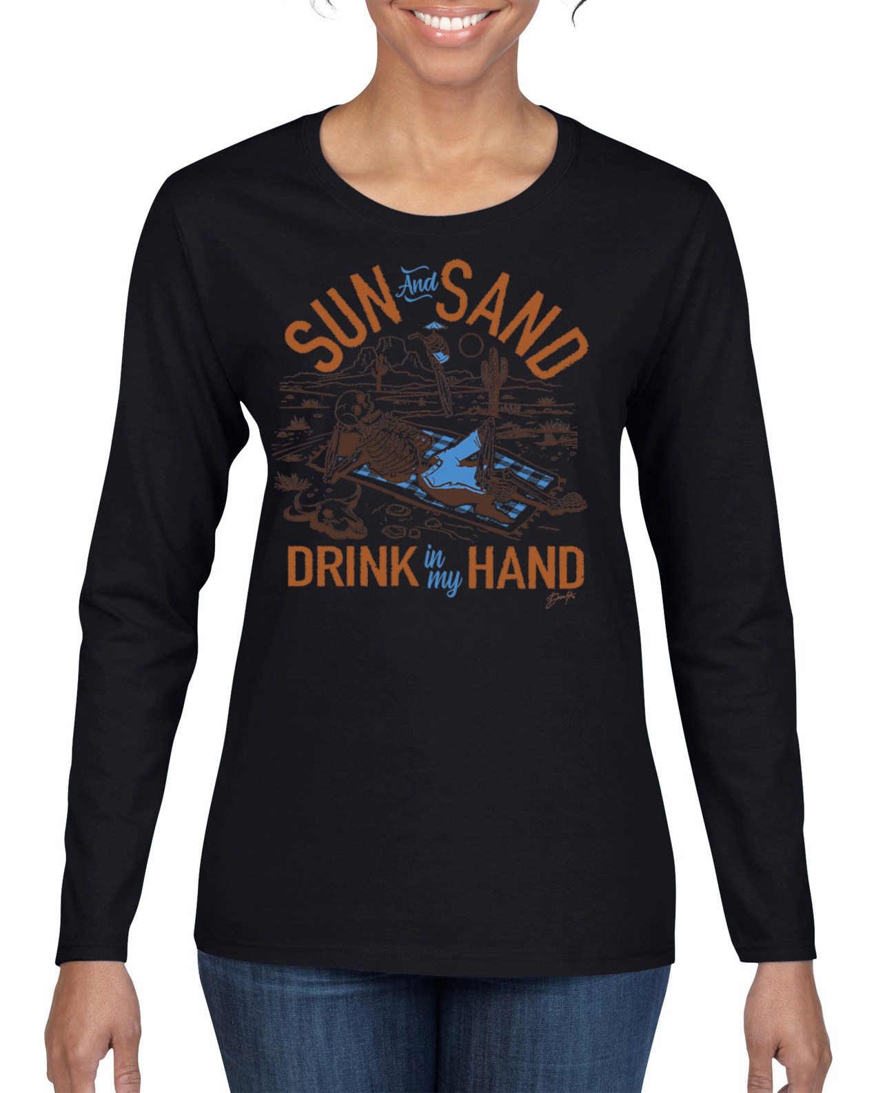Camiseta Sun And Sand Drink In My Hand Naturaleza Mujeres Gráfica Mangas Largas - Imagen 3 de 8