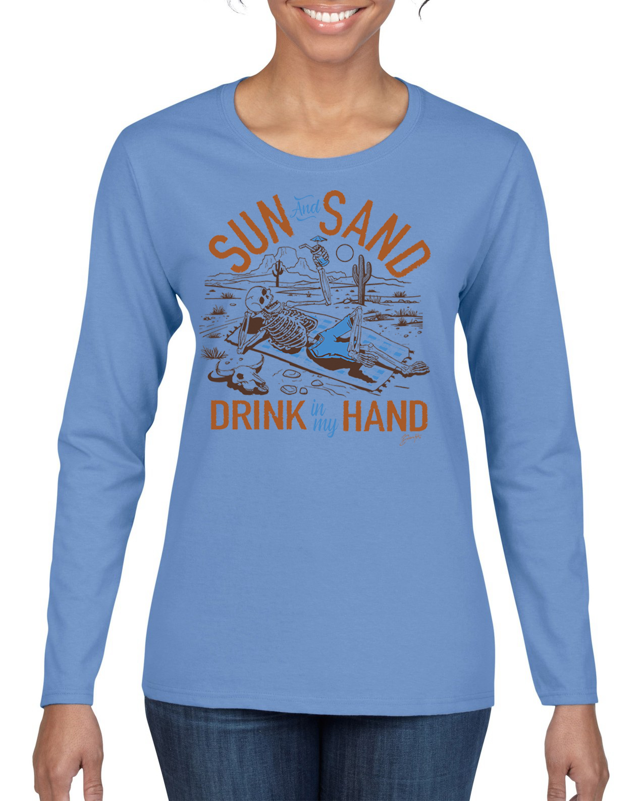 Camiseta Sun And Sand Drink In My Hand Naturaleza Mujeres Gráfica Mangas Largas - Imagen 8 de 8