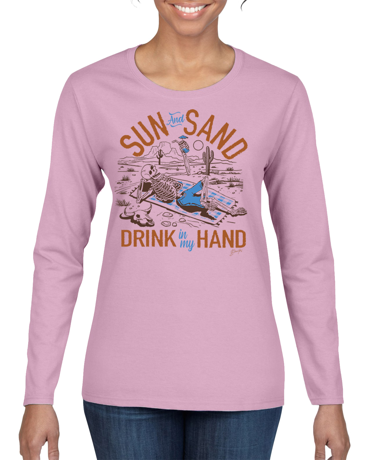 Camiseta Sun And Sand Drink In My Hand Naturaleza Mujeres Gráfica Mangas Largas - Imagen 5 de 8