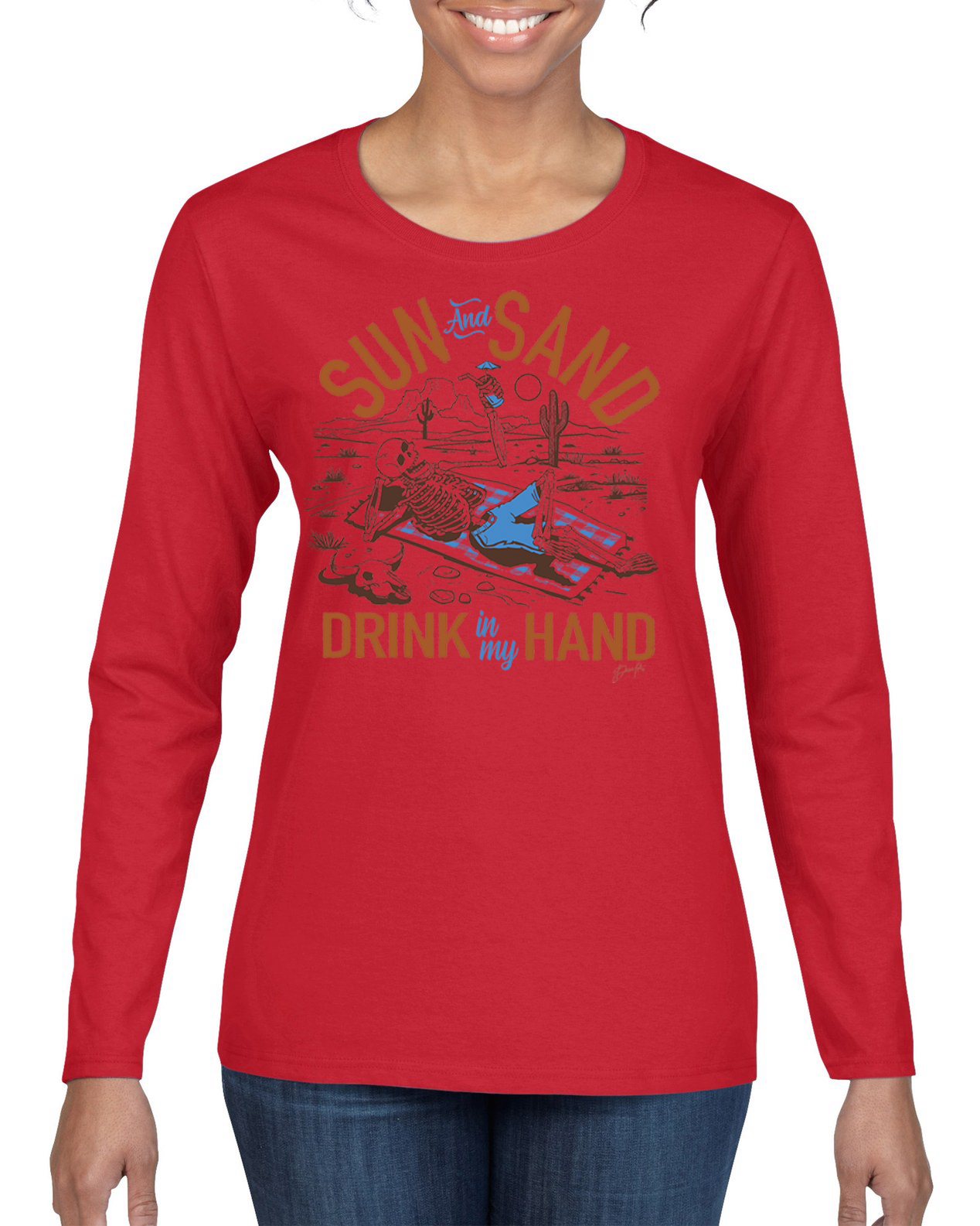 Camiseta Sun And Sand Drink In My Hand Naturaleza Mujeres Gráfica Mangas Largas - Imagen 6 de 8
