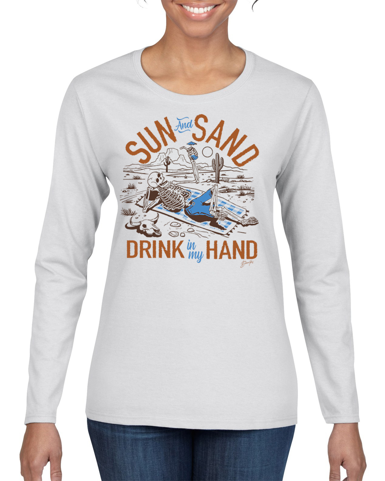 Camiseta Sun And Sand Drink In My Hand Naturaleza Mujeres Gráfica Mangas Largas - Imagen 7 de 8