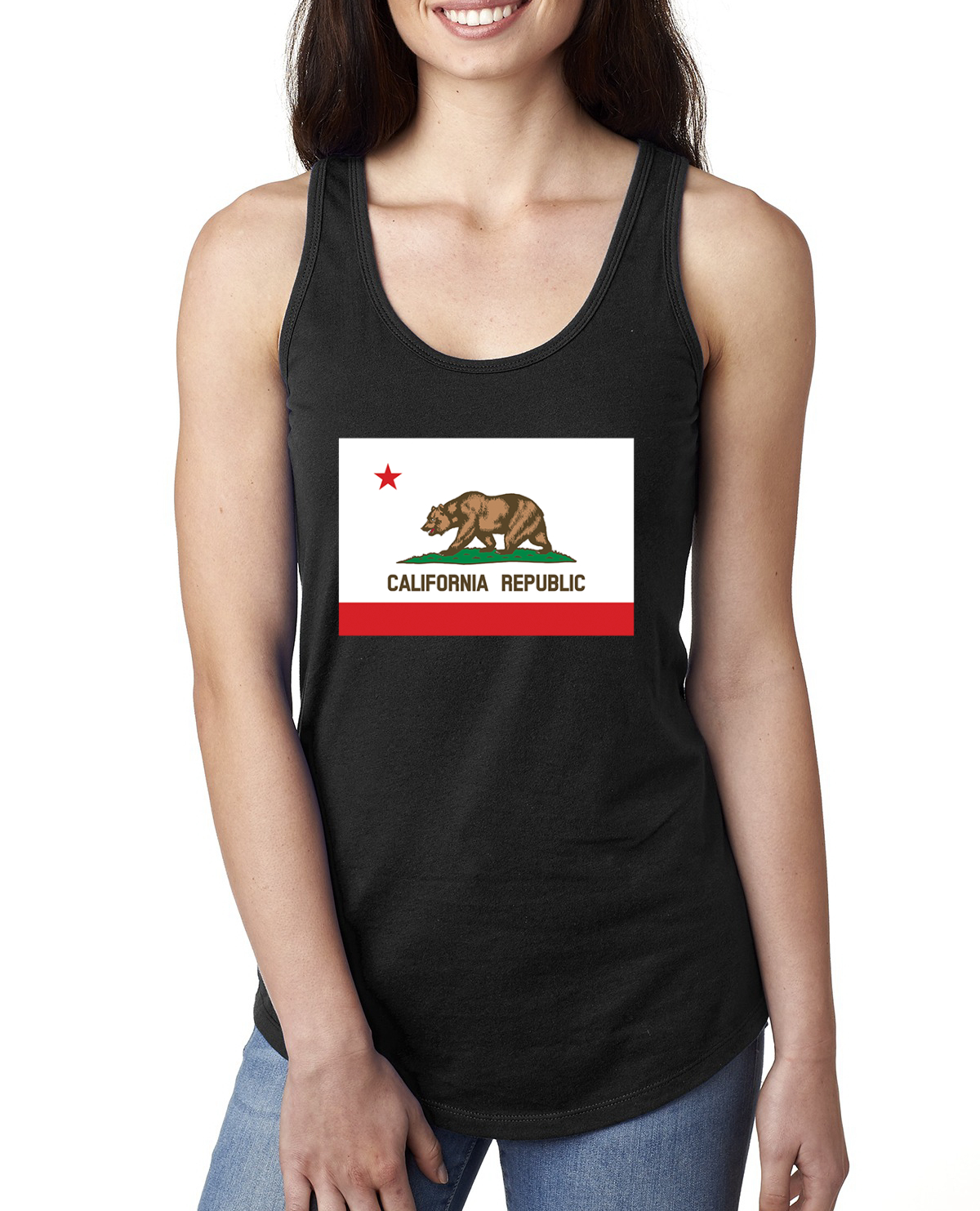 California Republic State Flag Bear Ladies Racerback Tank Top - Picture 3 of 15