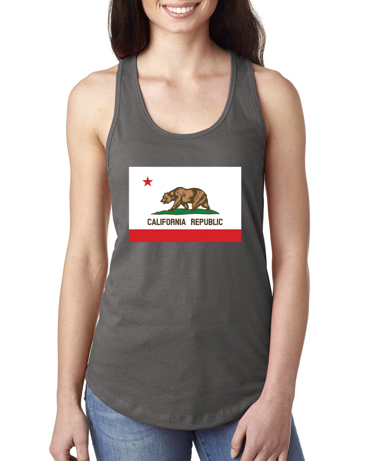 California Republic State Flag Bear Ladies Racerback Tank Top - Picture 10 of 15