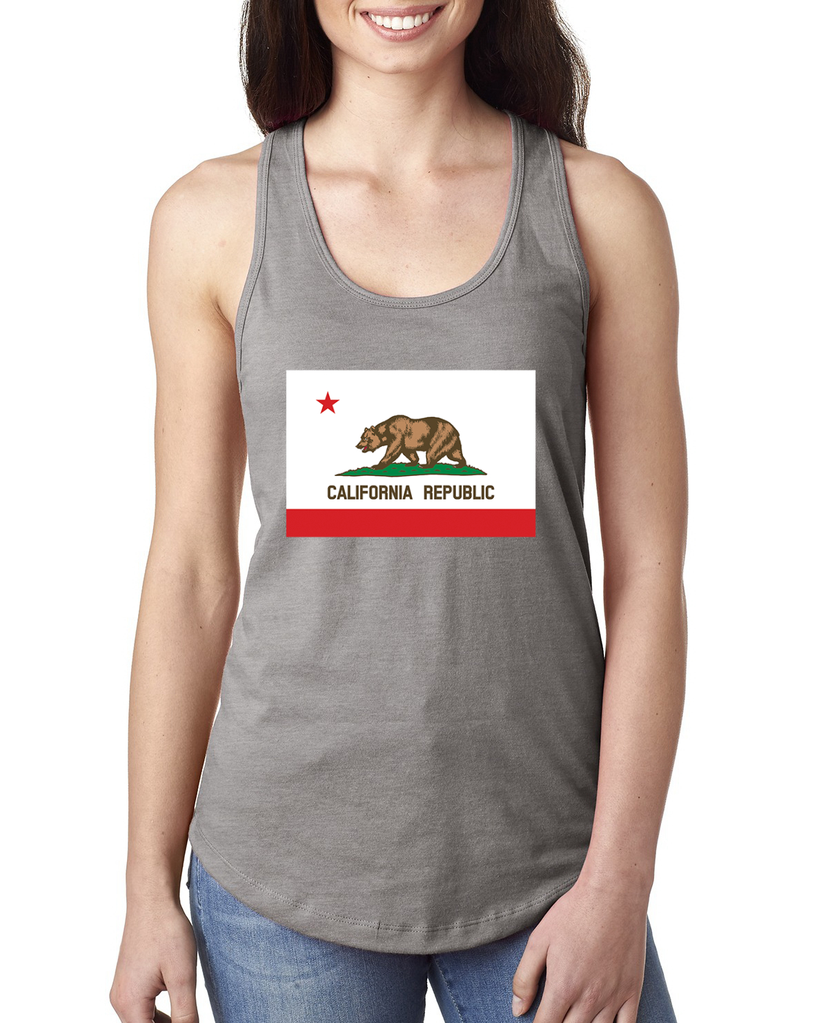 California Republic State Flag Bear Ladies Racerback Tank Top - Picture 4 of 15