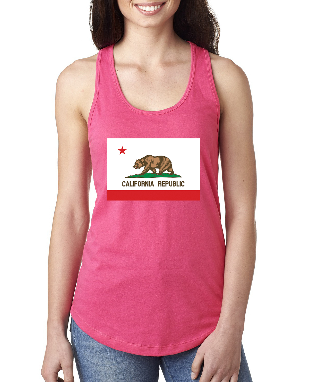 California Republic State Flag Bear Ladies Racerback Tank Top - Picture 11 of 15