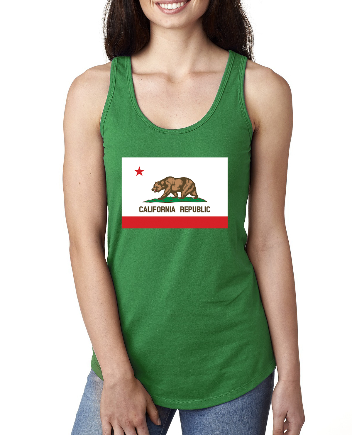California Republic State Flag Bear Ladies Racerback Tank Top - Picture 5 of 15