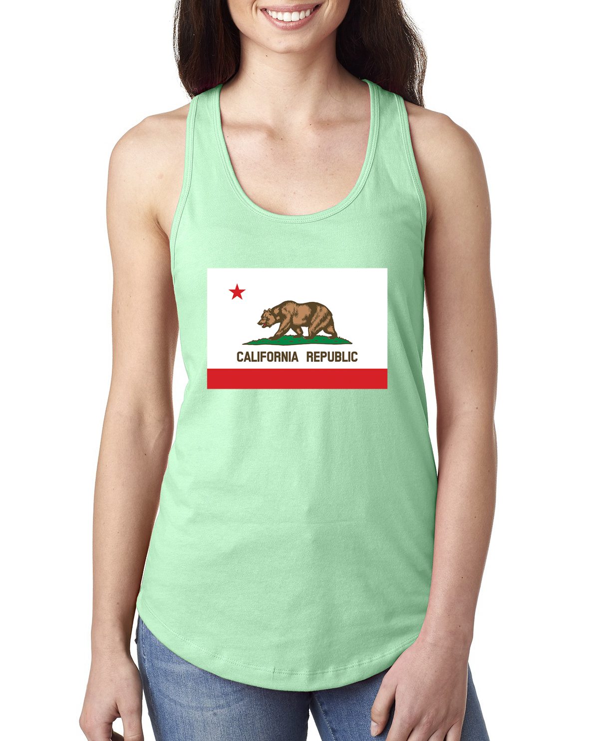 California Republic State Flag Bear Ladies Racerback Tank Top - Picture 12 of 15