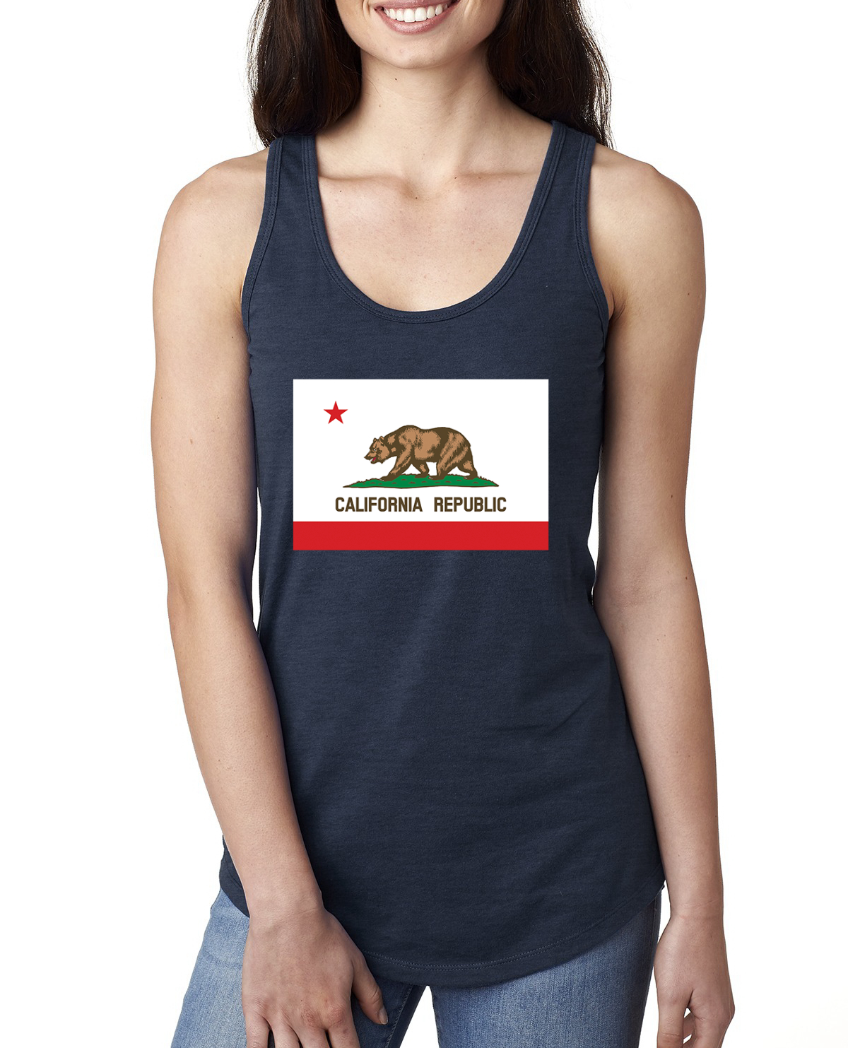 California Republic State Flag Bear Ladies Racerback Tank Top - Picture 6 of 15