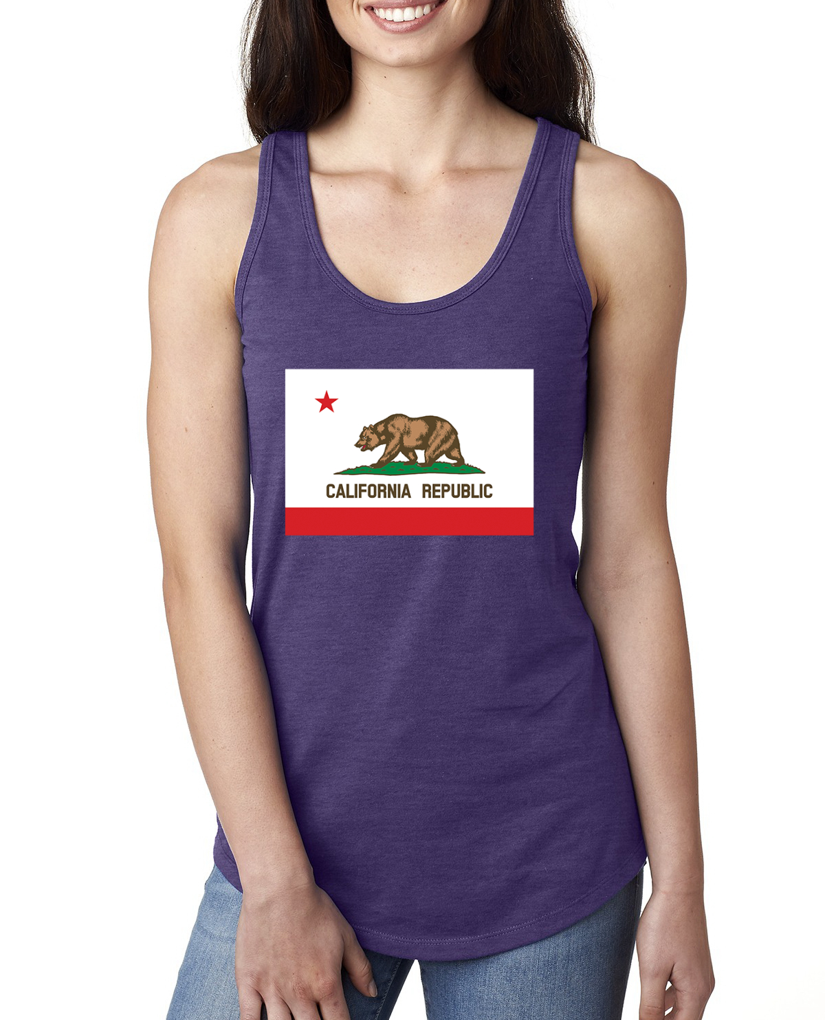 California Republic State Flag Bear Ladies Racerback Tank Top - Picture 13 of 15