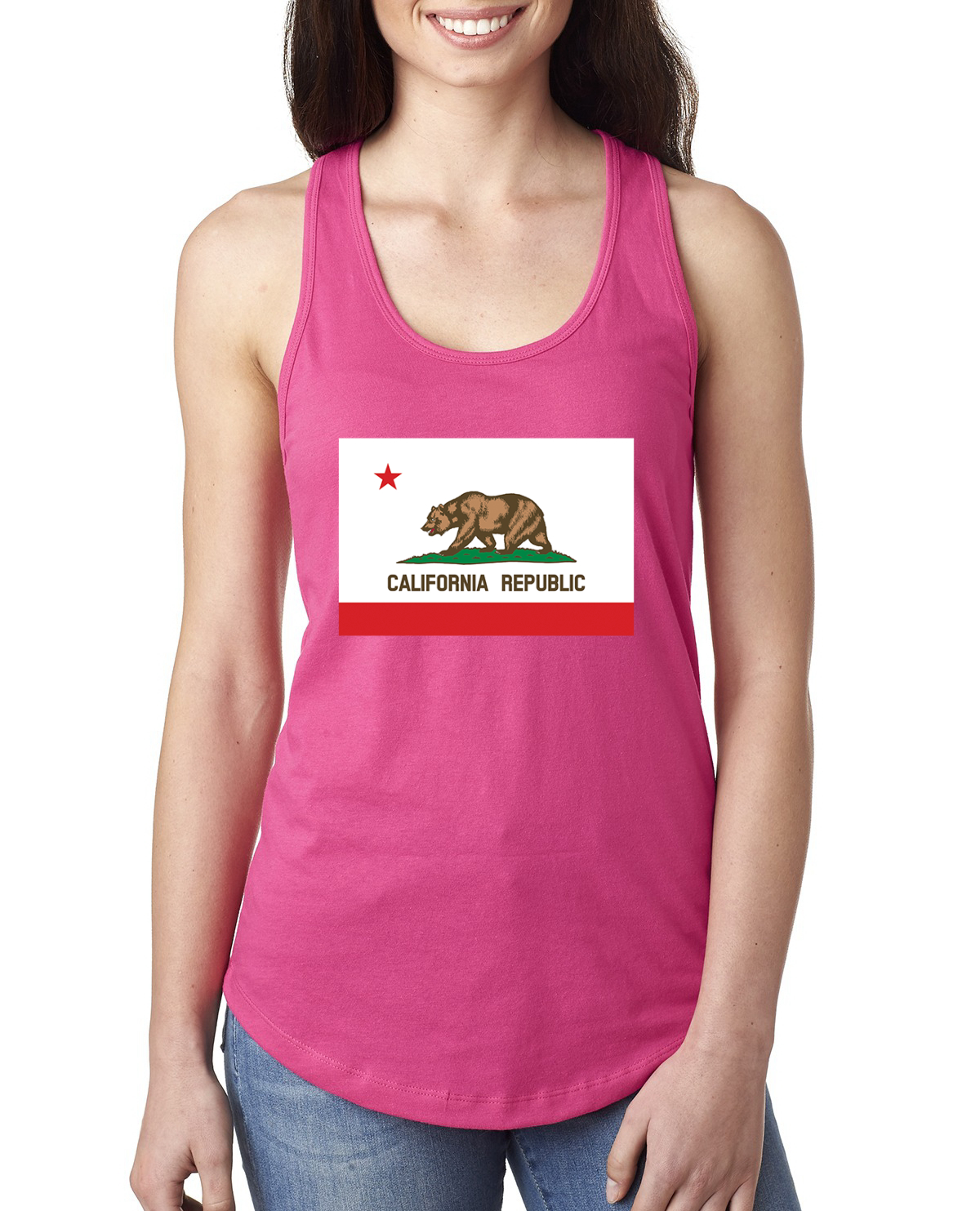 California Republic State Flag Bear Ladies Racerback Tank Top - Picture 14 of 15