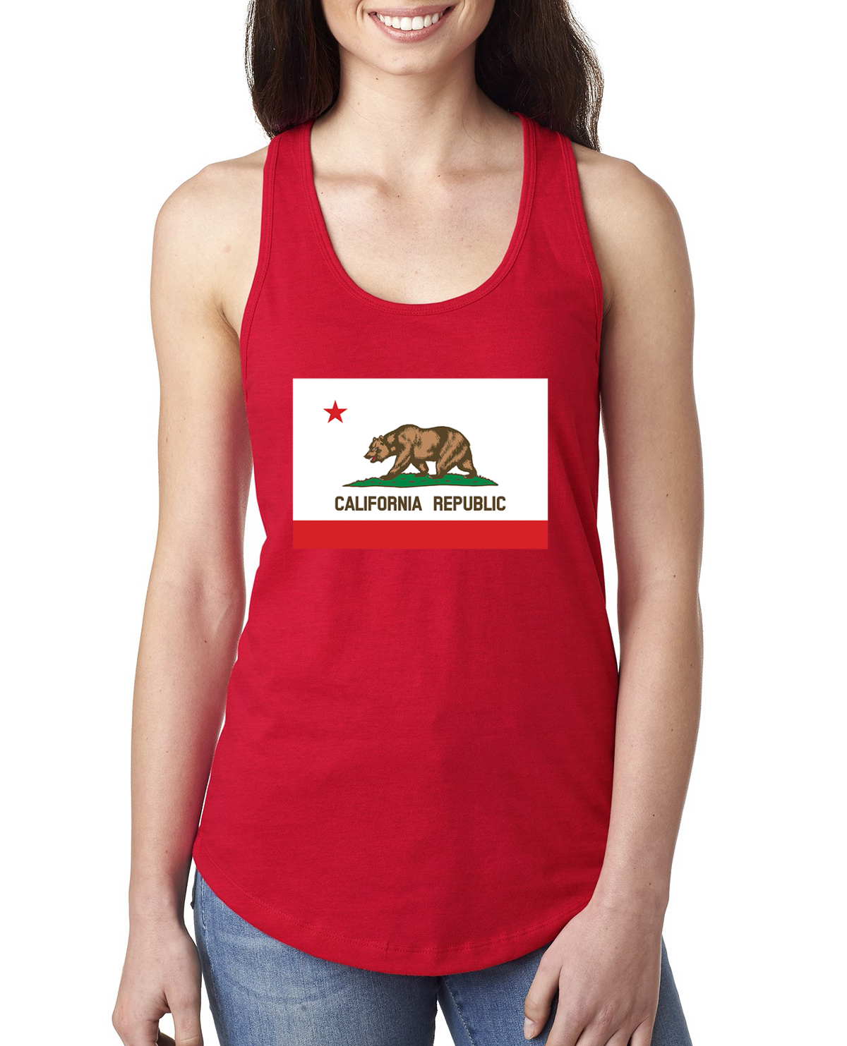 California Republic State Flag Bear Ladies Racerback Tank Top - Picture 7 of 15