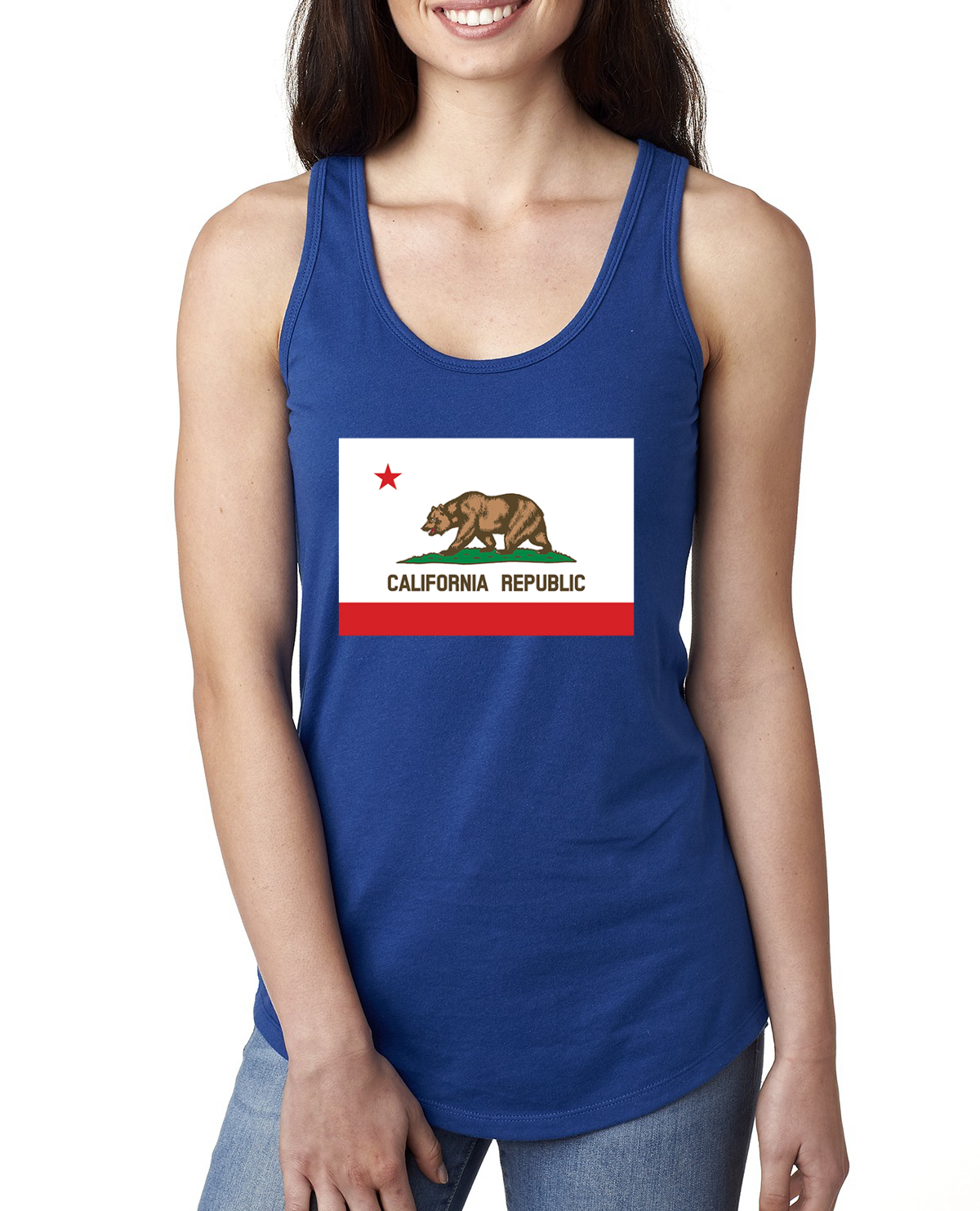 California Republic State Flag Bear Ladies Racerback Tank Top - Picture 8 of 15