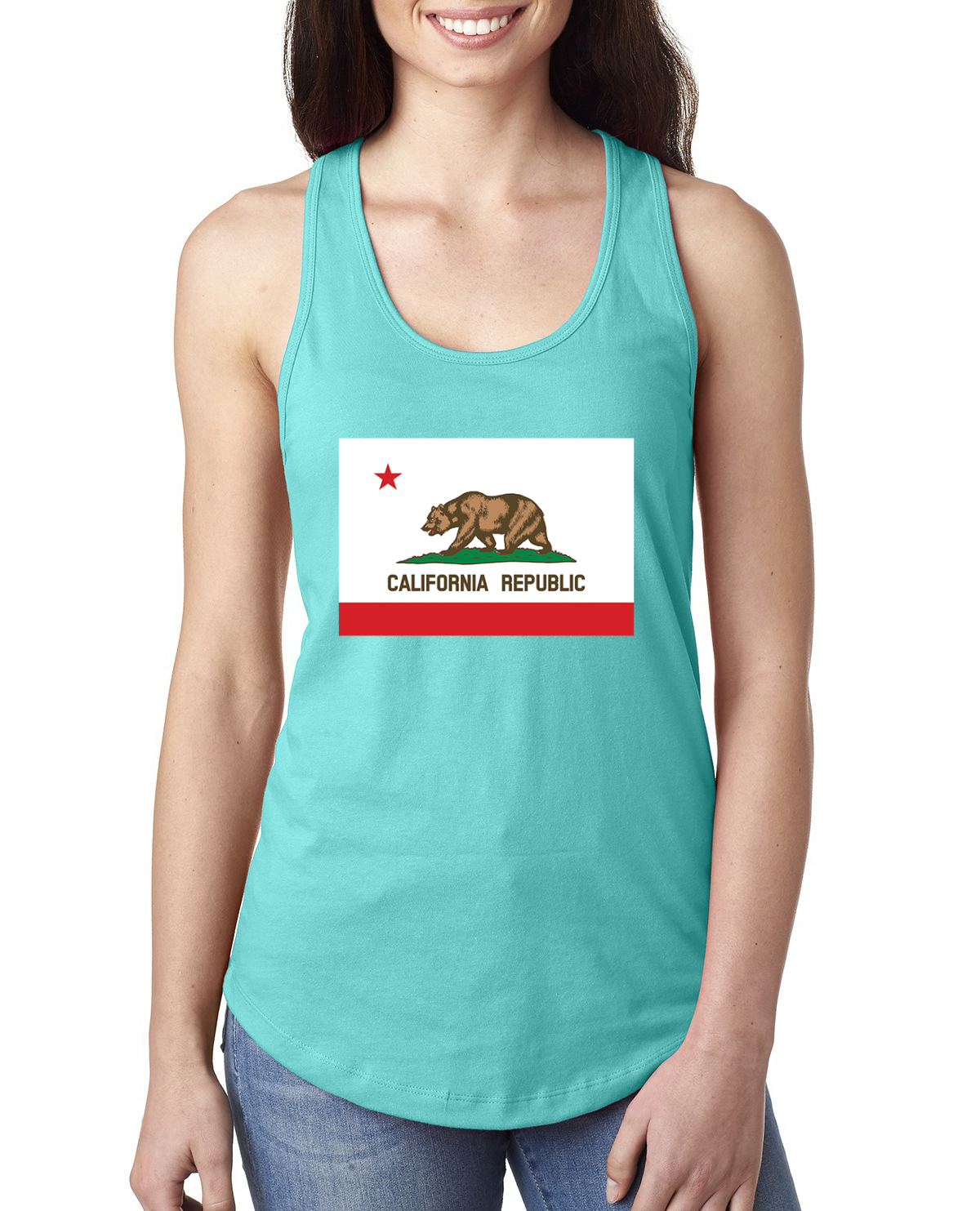 California Republic State Flag Bear Ladies Racerback Tank Top - Picture 15 of 15
