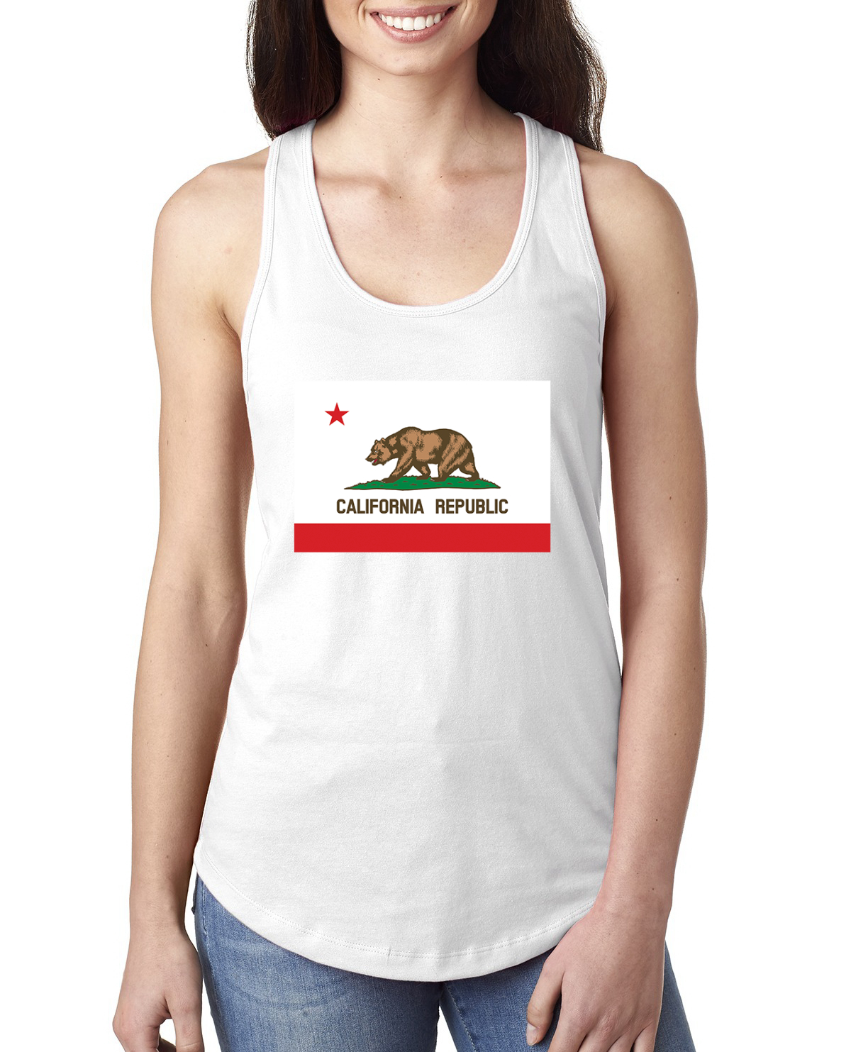 California Republic State Flag Bear Ladies Racerback Tank Top - Picture 9 of 15