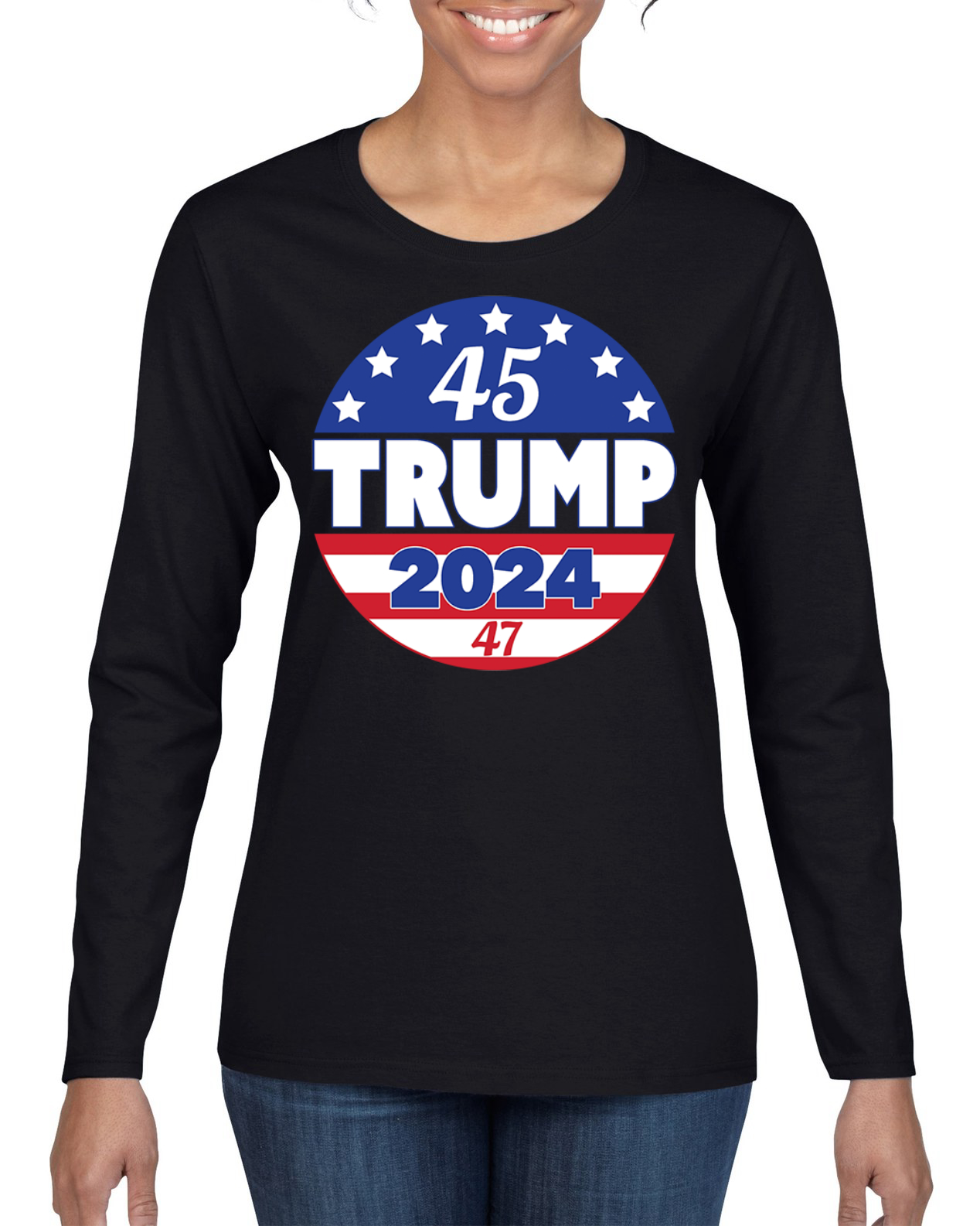 Trump 2024 45th 47th President Political Womens Graphic Long Sleeve T-Shirt - Picture 3 of 7
