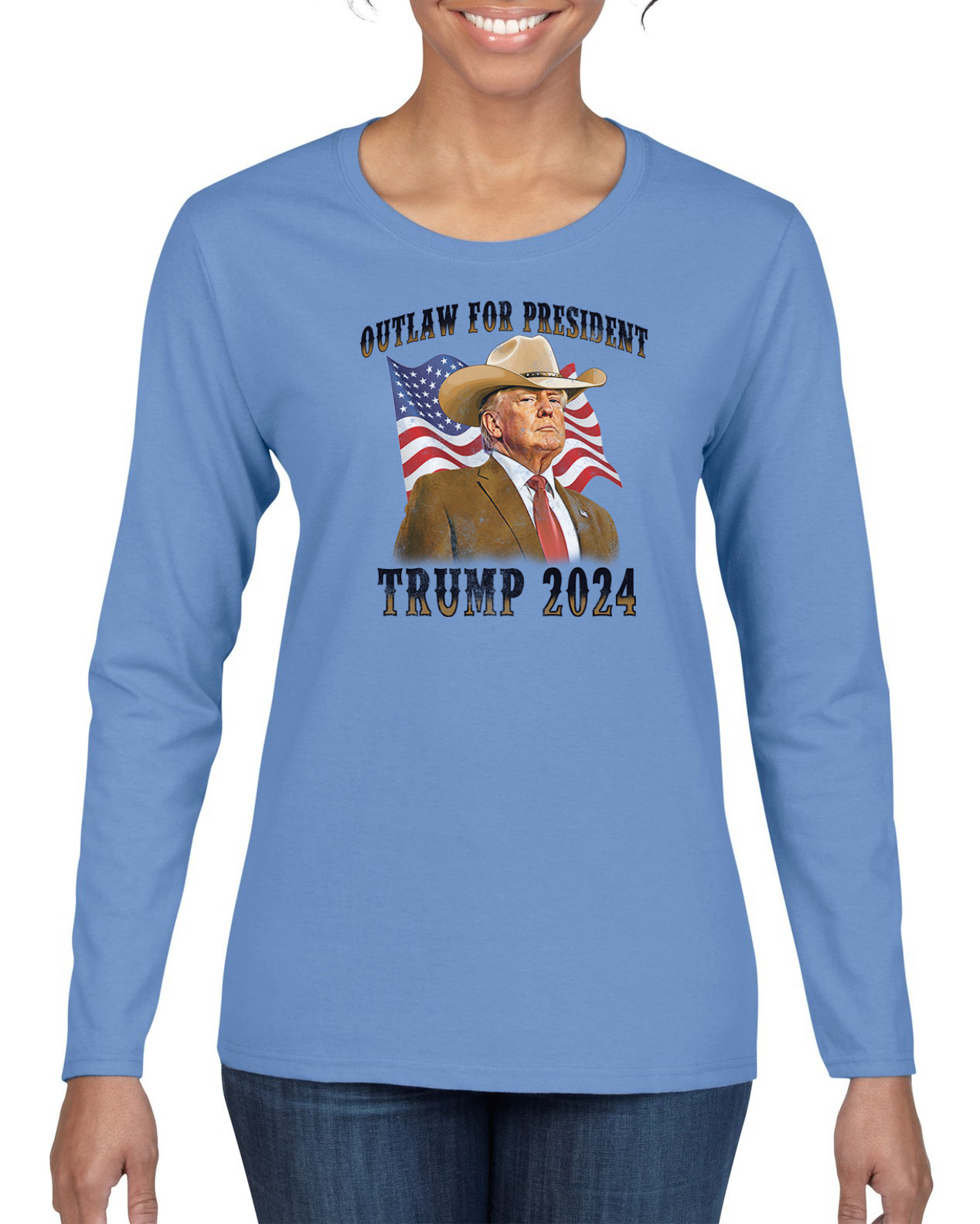 Outlaw for President Trump Cowboy Western Patriotic Womens Long Sleeve T-Shirt