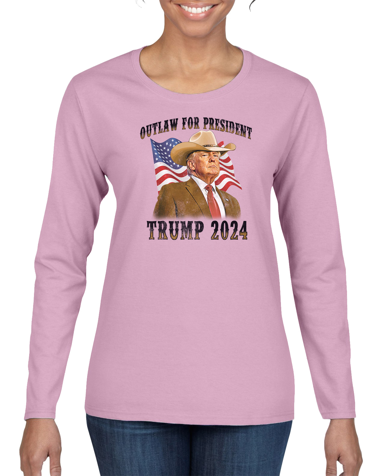 Outlaw for President Trump Cowboy Western Patriotic Womens Long Sleeve T-Shirt