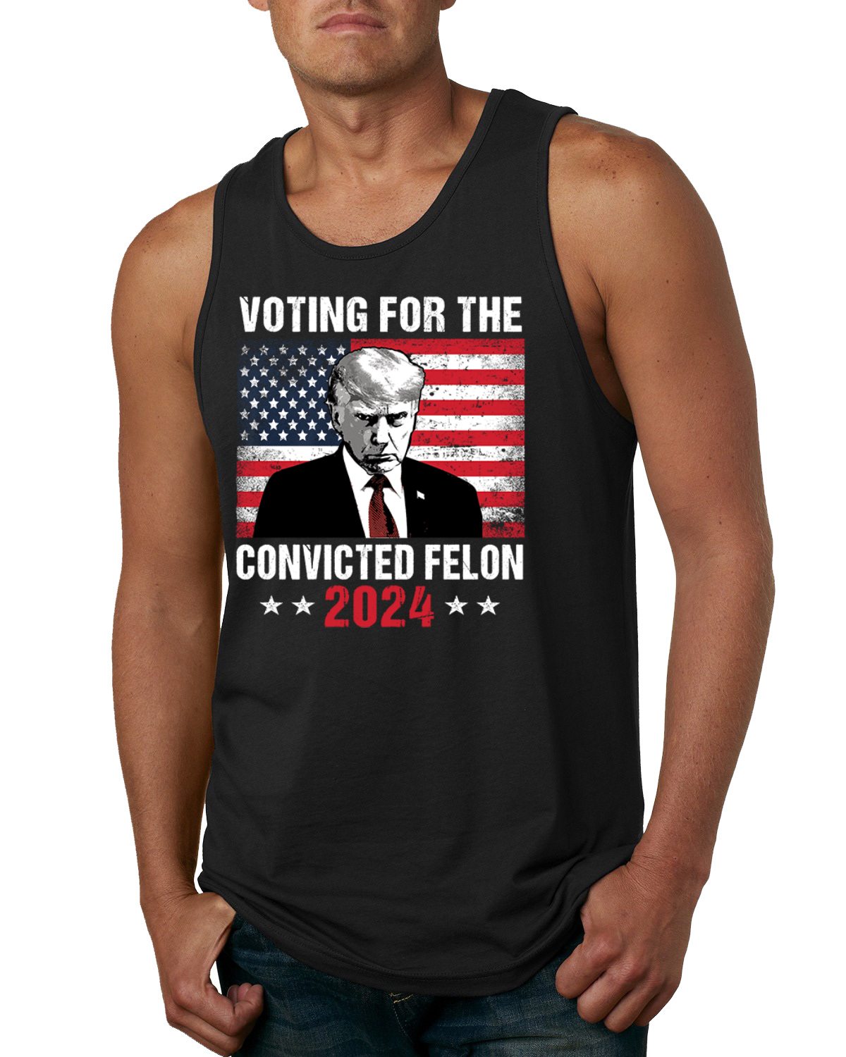 Voting for the Convicted Felon Trump 2024 Mens Tank Top - Picture 3 of 7