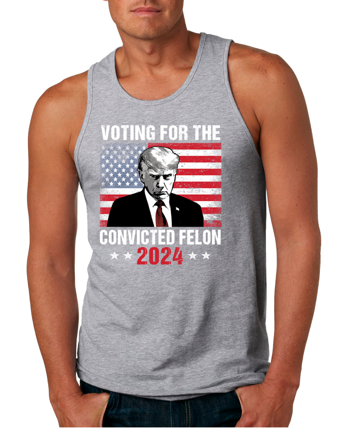 Voting for the Convicted Felon Trump 2024 Mens Tank Top - Picture 4 of 7
