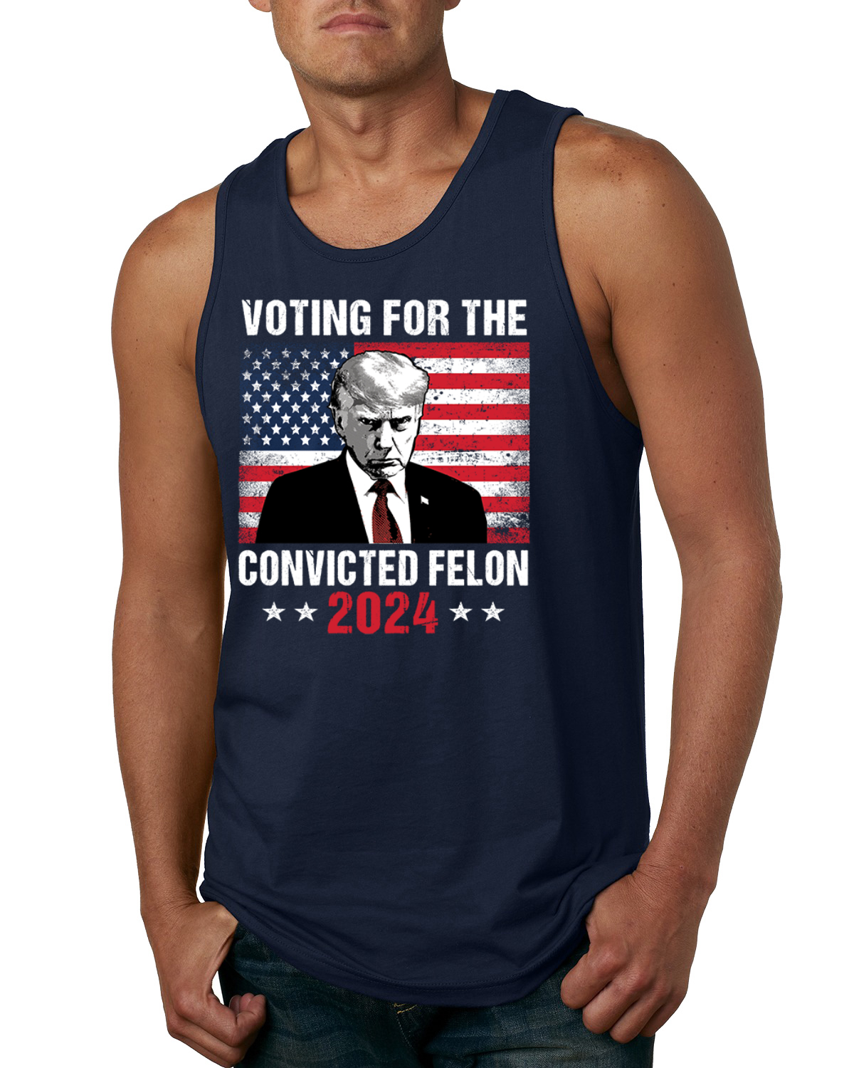 Voting for the Convicted Felon Trump 2024 Mens Tank Top - Picture 5 of 7