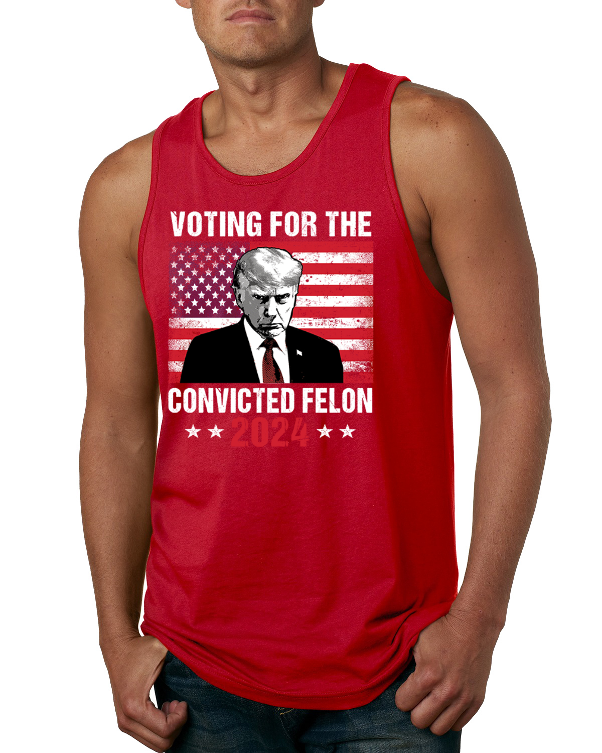 Voting for the Convicted Felon Trump 2024 Mens Tank Top - Picture 6 of 7