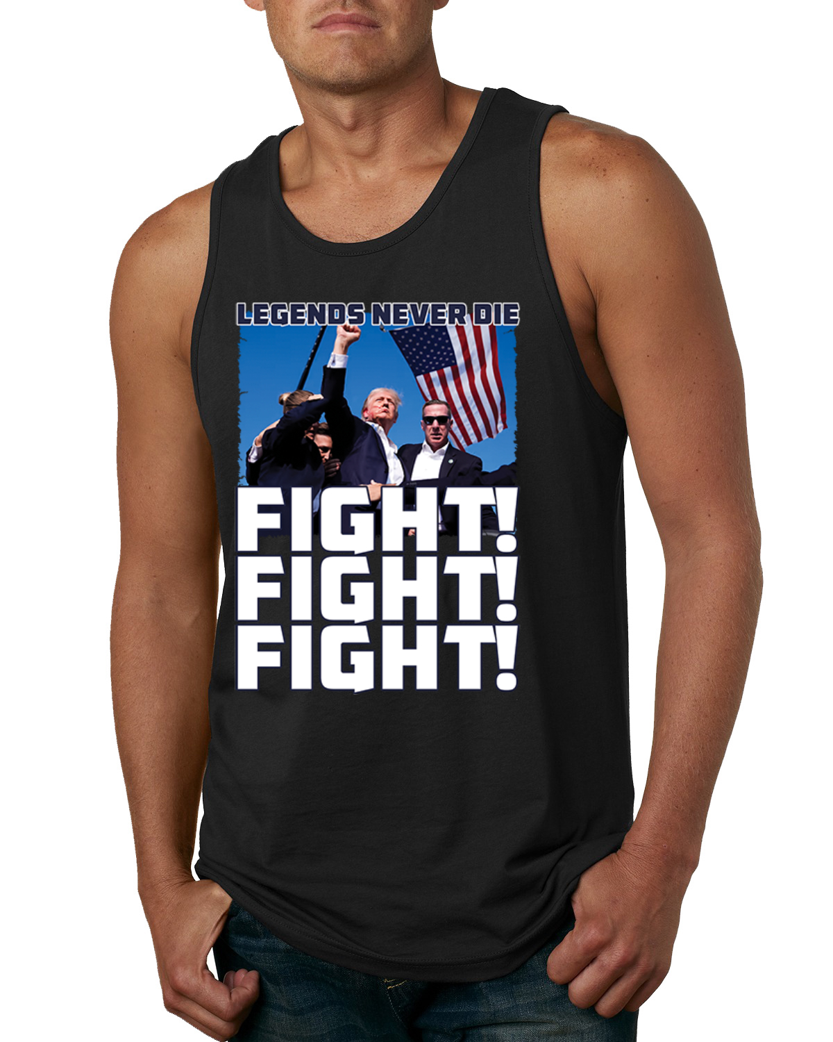 Camiseta sin mangas Legends Never Die Trump Fight Fight Fight para hombre - Imagen 3 de 7