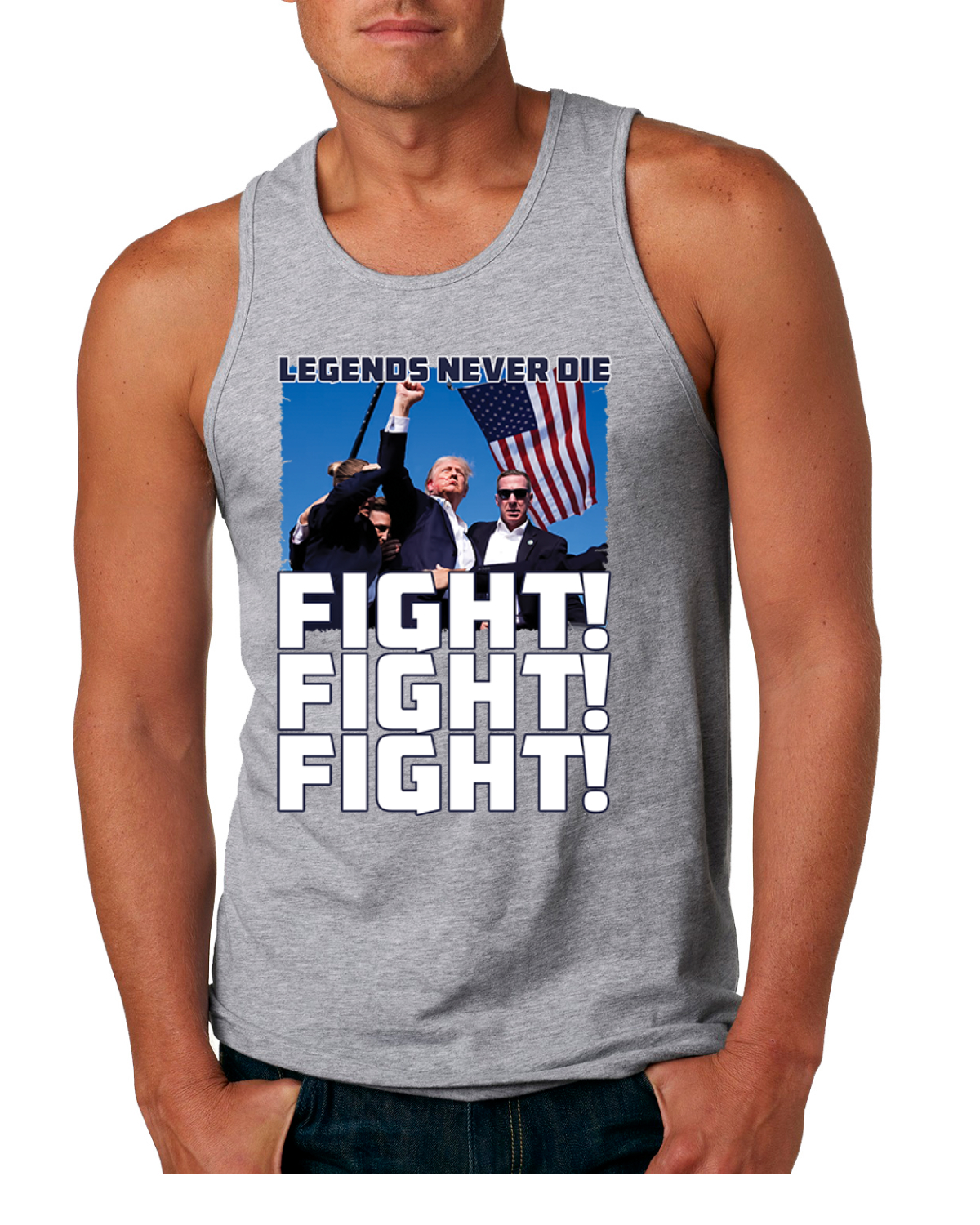 Camiseta sin mangas Legends Never Die Trump Fight Fight Fight para hombre - Imagen 4 de 7