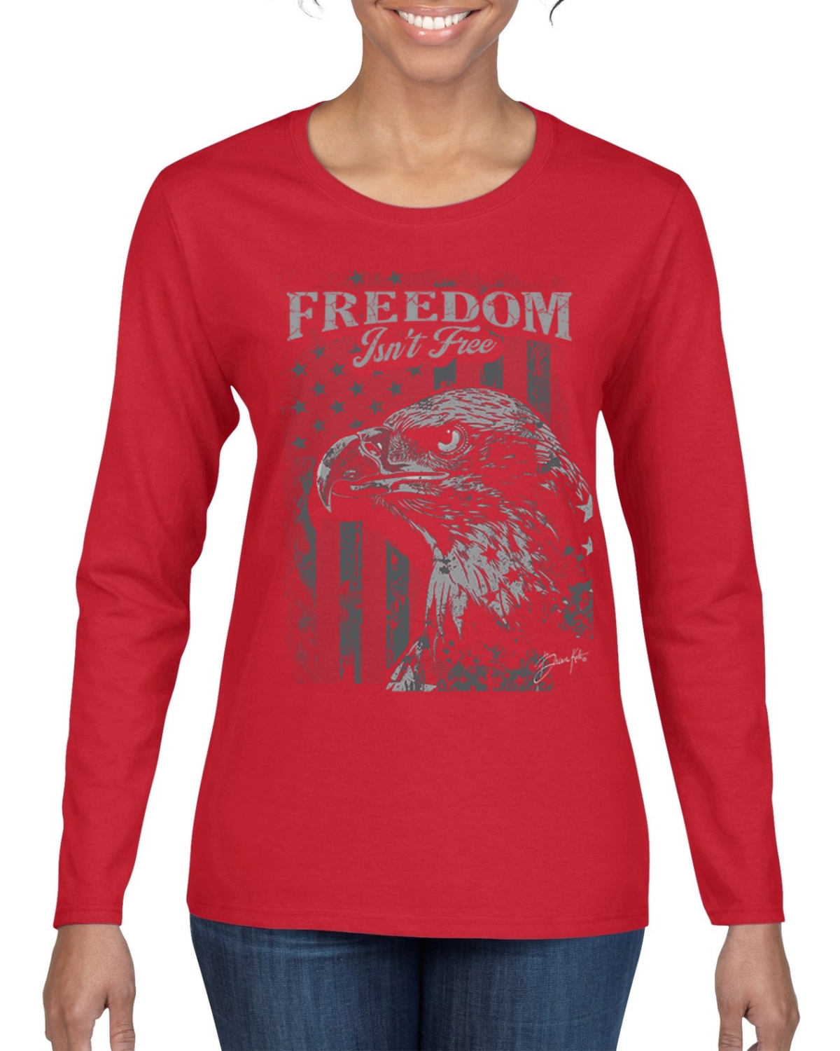 Camisa manga larga Freedom Isn't Free USA Pride Eagle America First Flag para mujer - Imagen 7 de 8