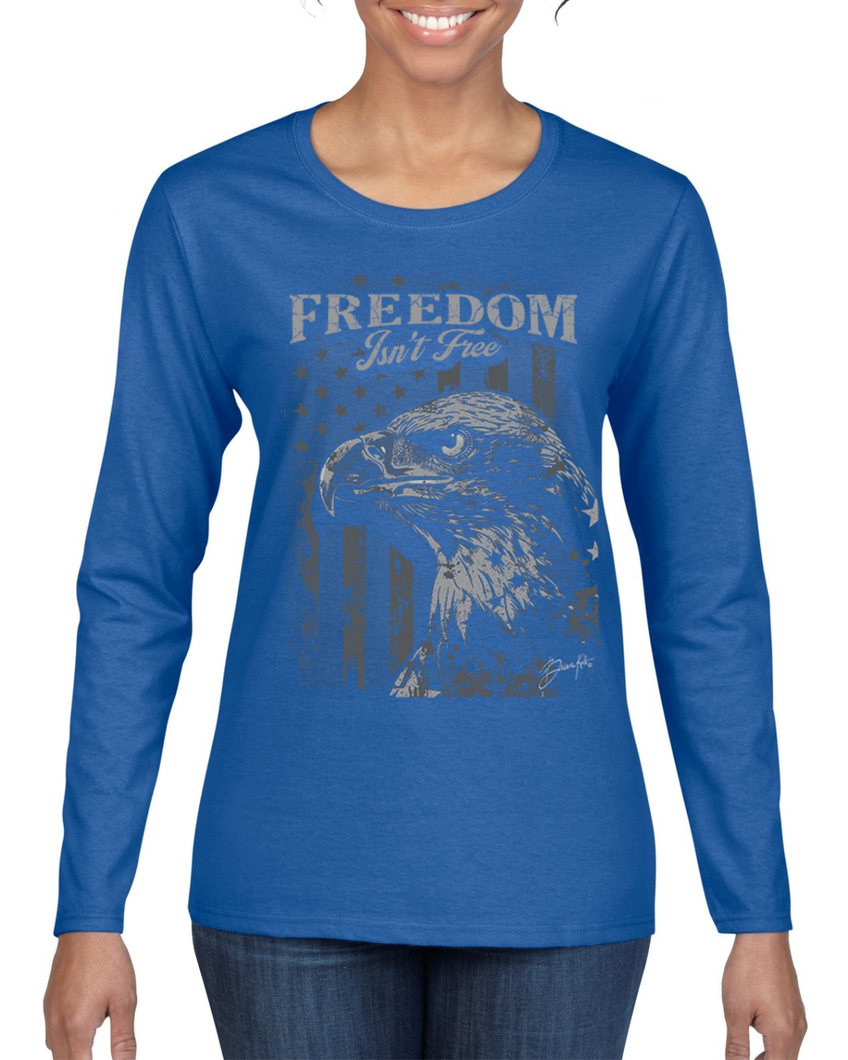 Camisa manga larga Freedom Isn't Free USA Pride Eagle America First Flag para mujer - Imagen 8 de 8