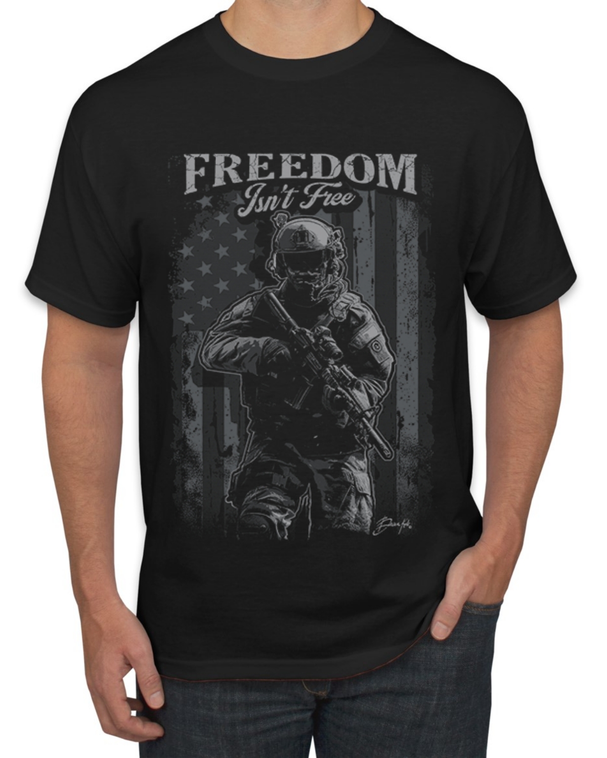 Freedom Isn’t Free Military Soldier USA Pride Flag Men’s T-Shirt